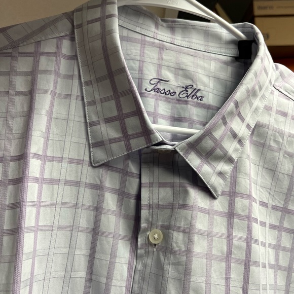 Men’s Tasso Elba 3XL shirt in light blue/ purple grid. Modern fit. NWT - Picture 2 of 6